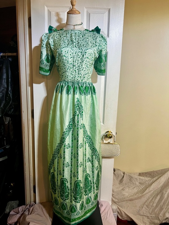 Dresses & Skirts - Vintage Wms‎ Handmade Silk Satin Floral Paisley Pleated Festival Maxi Dress L